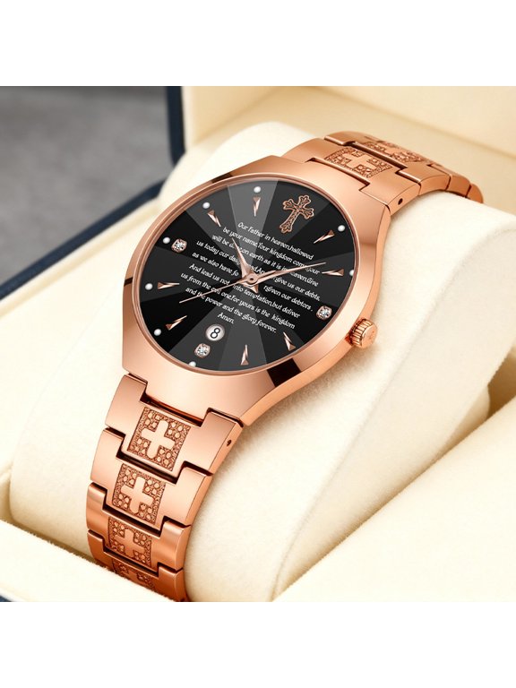 Men's fashion quartz watch with cross and calendar, business waterproof wristwatch, trendy men's watch