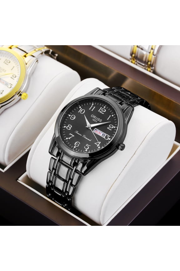 Men's fashion versatile quartz watch with automatic movement, luminous, waterproof, dual calendar, large numbers, suitable for seniors