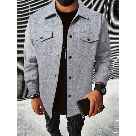 Men's fashionable double pocket lapel long sleeved shirt jacket, designed with a light business casual style, creates a calm and capable male image, suitable for daily travel and dating occasions