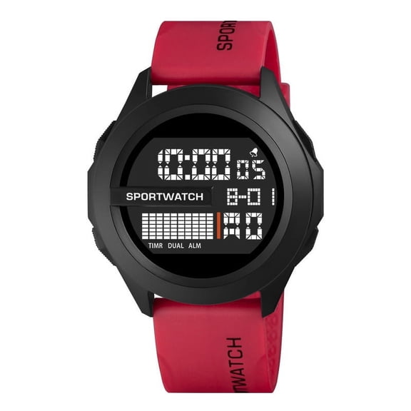 Men's fashionable sports digital circular luminous leisure multi-functional rubber strap watch