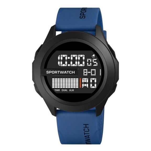 Men's fashionable sports digital circular luminous leisure multi-functional rubber strap watch