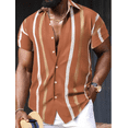 thumbnail image 1 of Men's fashionable summer 3D striped printed top loose Hawaiian casual short sleeved shirt, 1 of 7