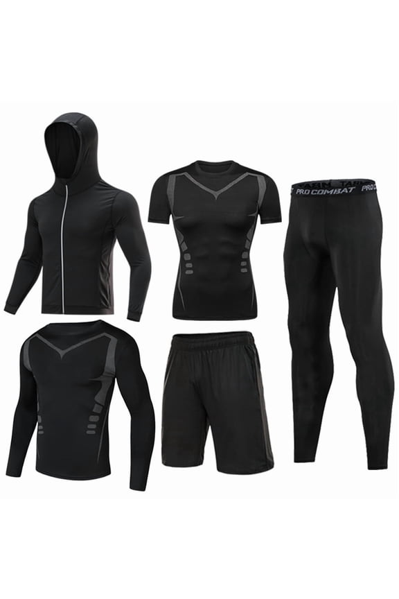 Men's five-piece fitness suit quick-drying sweat-absorbing and breathable basketball training suit gym sports running equipment