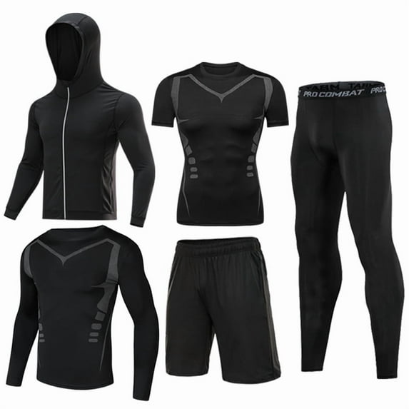 Men's five-piece fitness suit quick-drying sweat-absorbing and breathable basketball training suit gym sports running equipment