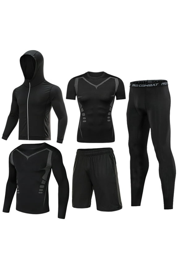 Men's five-piece fitness suit quick-drying sweat-absorbing and breathable basketball training suit gym sports running equipment