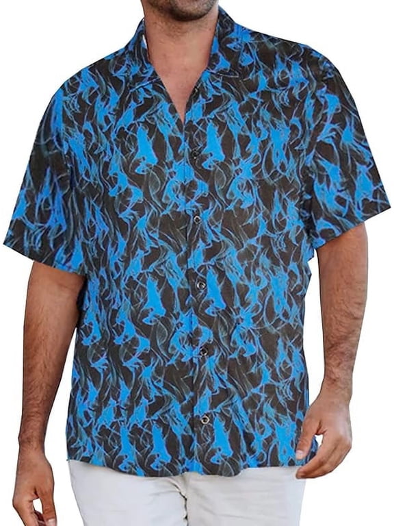 Men's flame stylish 3D printed graphic short sleeve shirts casual fashion print button down shirt