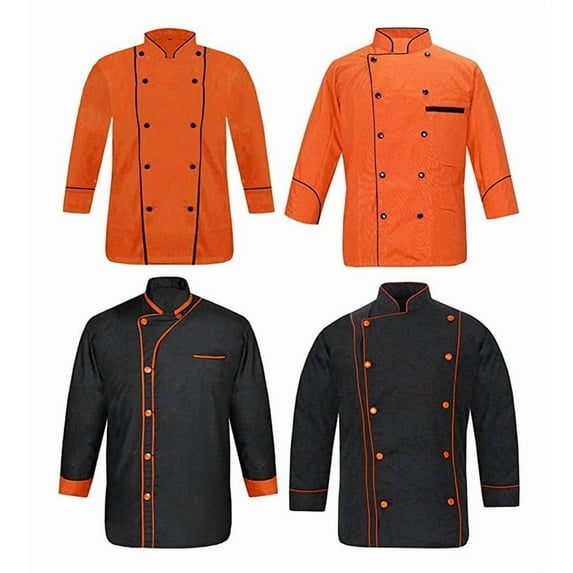 Men,s full sleeve multicolor chef jacket lightweight With Contrast Black set of 4-pcs