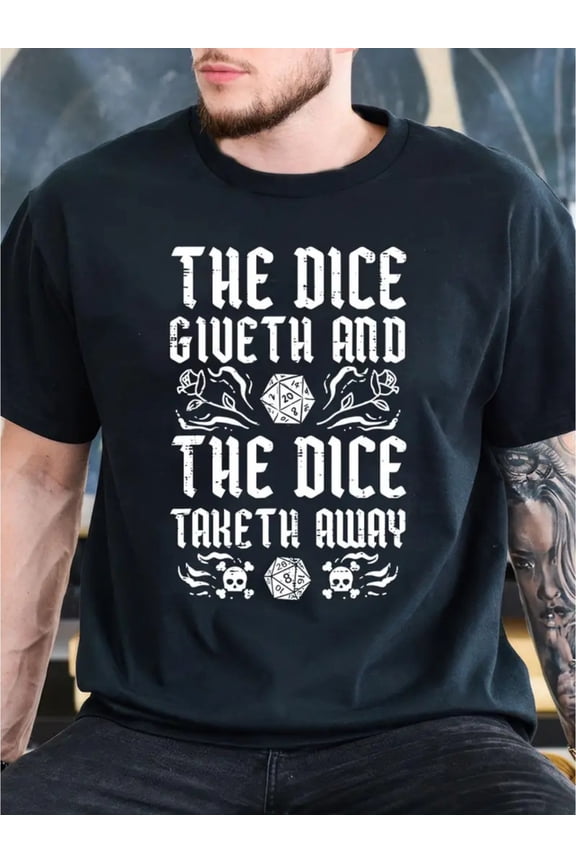 Men's fun game cotton printed T-shirt, Dungeons and Dragons theme.