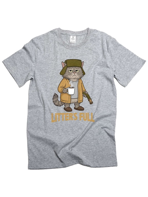 Men's funny Christmas cat T-shirt Litter's full parody Tee shirt (Small Grey)
