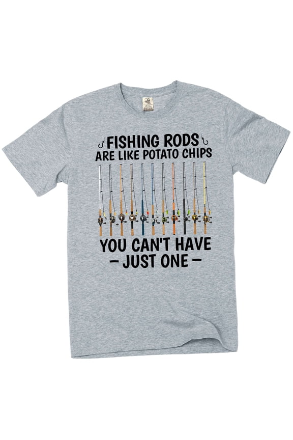 Men's funny Fishing Rods Are Like Potato Chips Graphic T-Shirt – Fisherman hobby Tee (Small Grey)