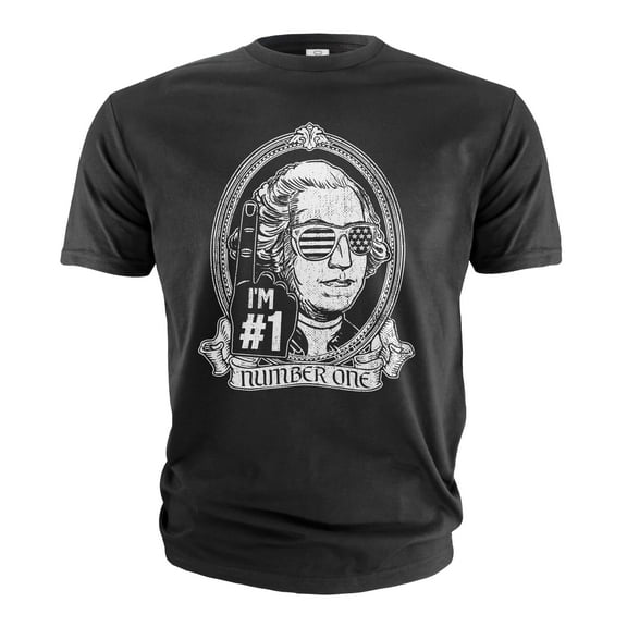 Men's funny George Washington USA number 1 T-shirt Fourth funny tee gift Patriotic USA tee shirt (Large Black)