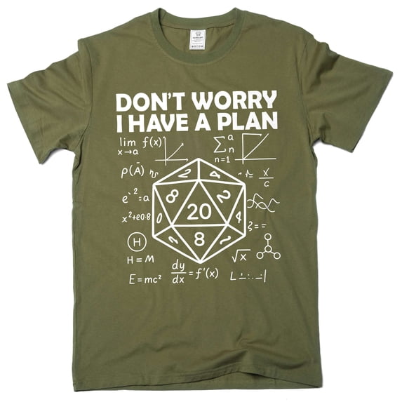 Men's funny don't worry I have a plan T-shirt nerd geek math school tee shirt (Large Military Green)
