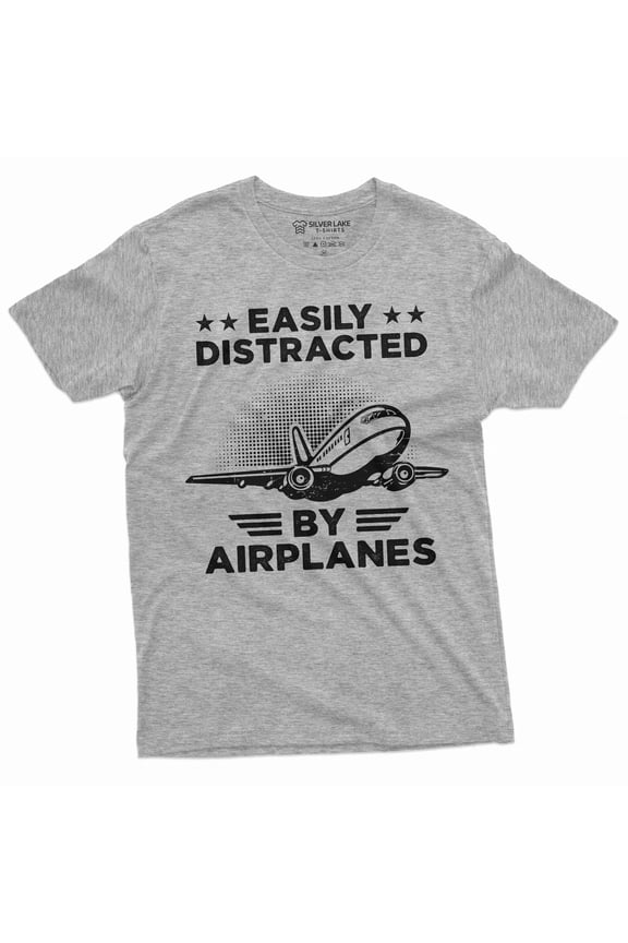 Men's funny easily distracted by airplanes T-shirt pilot gift funny planes aircrafts engineer tee (Medium Grey)