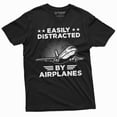 thumbnail image 1 of Men's funny easily distracted by airplanes T-shirt pilot gift funny planes aircrafts engineer tee, 1 of 7