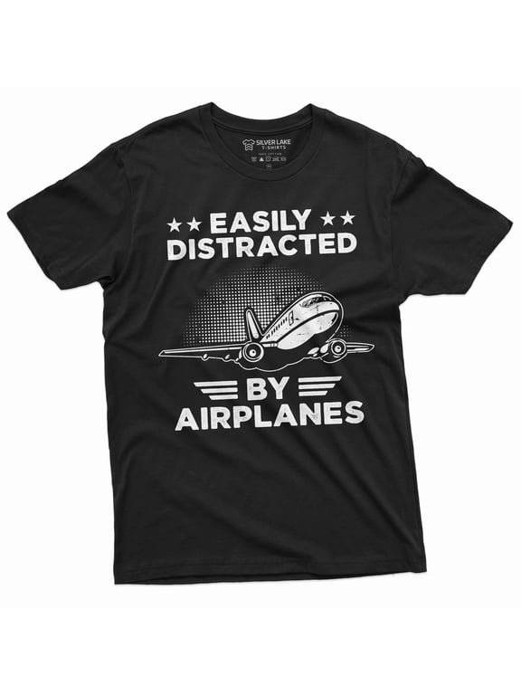 Men's funny easily distracted by airplanes T-shirt pilot gift funny planes aircrafts engineer tee