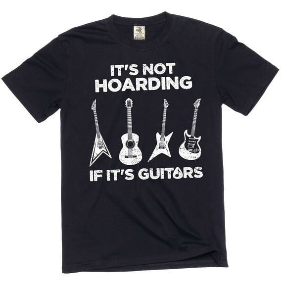 Men's funny it is not hoarding if it's guitars T-shirt musician guitarist band tee shirt (Large Black)