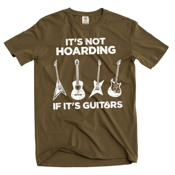 Men's funny it is not hoarding if it's guitars T-shirt musician guitarist band tee shirt (Large Military Green)