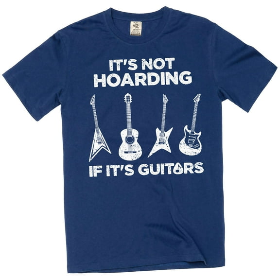 Men's funny it is not hoarding if it's guitars T-shirt musician guitarist band tee shirt (Small Navy Blue)