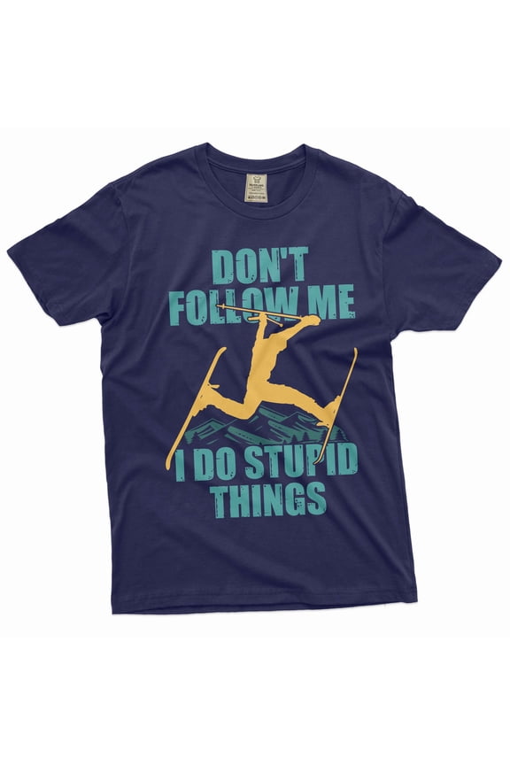Men's funny skiing T-shirt Ski Snowboard sports winter activity birthday gift shirt (Large Navy Blue)