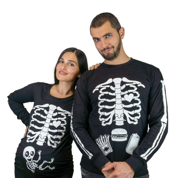 Men's glow in the dark skeleton ribcage long sleeve shirt Halloween costume glowing tee (Mens XX-Large)