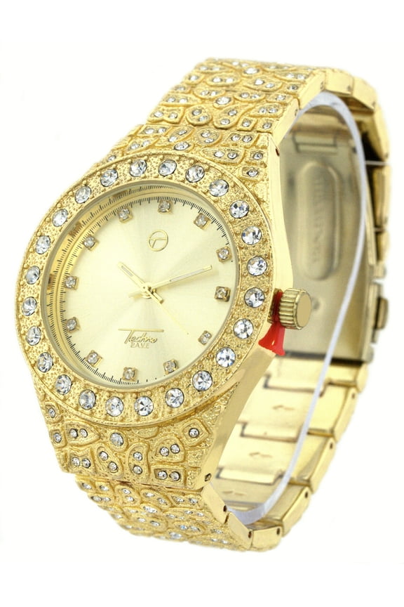 Men's gold tone Nugget clubbing watch Gold Dail 43 mm CZ case