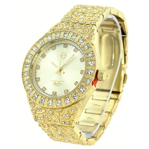Men's gold tone Nugget clubbing watch Silver Dial 43 mm CZ case.