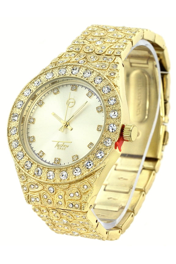 Men's gold tone Nugget clubbing watch Silver Dial 43 mm CZ case.