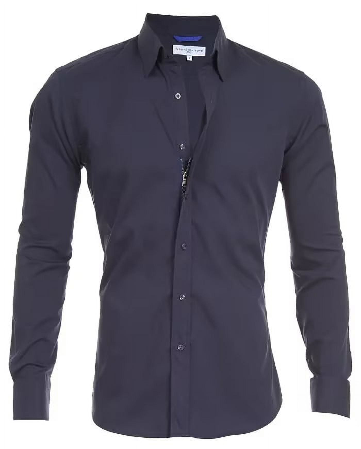 Men's hidden zipper shirt with fake buttons Oxford stretch cotton shirt ...