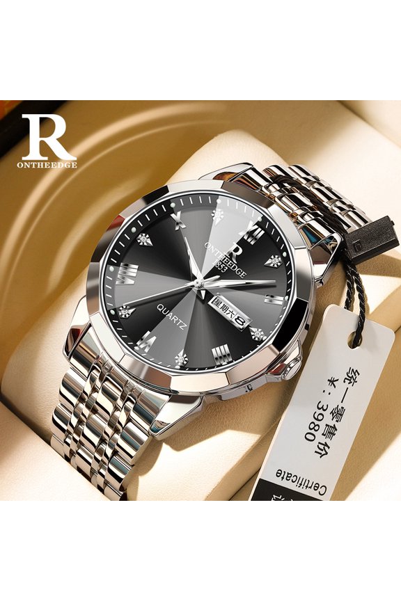 Men's high-end waterproof dual-calendar watch, luminous quartz watch, men's wristwatch, fashionable business trendy watch