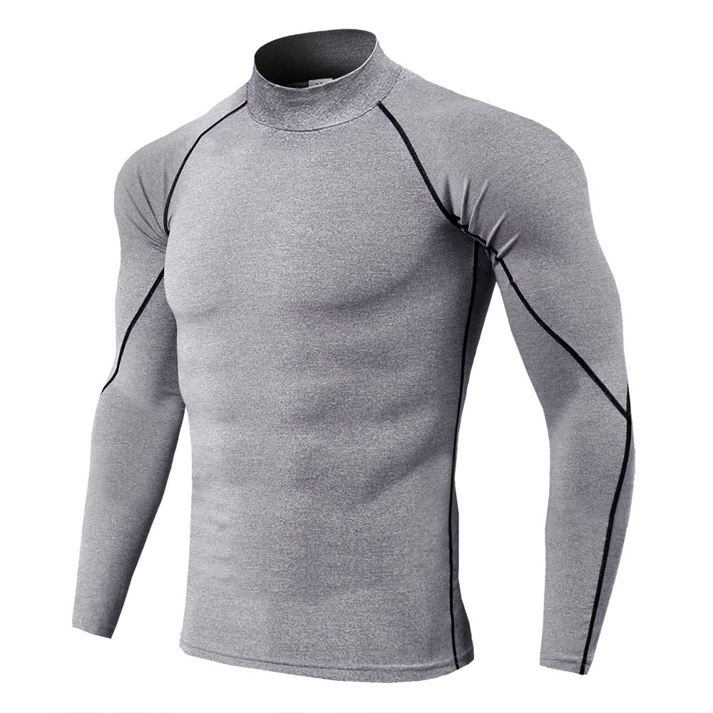 Men's high neck fitness Long Sleeve Workout T-Shirts Sun Protection  Lightweight Cooling Quick-Dry Athletic Shirt 