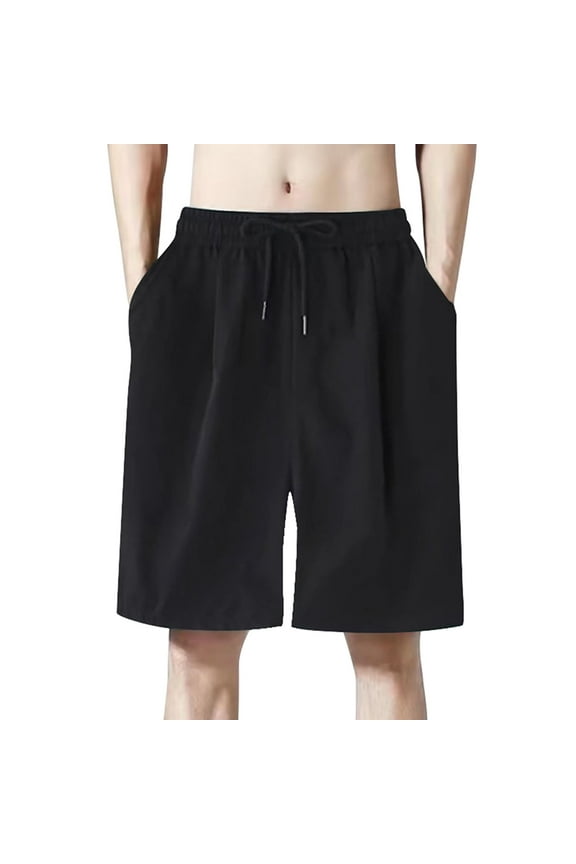 Men's high-street basketball sports shorts, summer shorts with pockets, linen stretch, elastic waistband, comfortable, breathable (Black, 4XL)