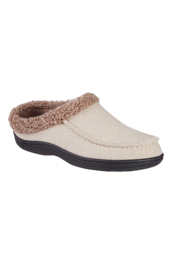 Men's isotoner Lewis Recycled Fleece Lining Memory Foam Clog Slippers Color: Stone Size: LARGE
