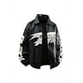 thumbnail image 1 of Men's jacket, retro motorcycle lapel leather jacket, men's zipper letter pattern men's PU leather jacket, casual jacket, motorcycle jacket, 1 of 5