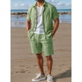 thumbnail image 1 of Men's khaki printed short-sleeve shirt and shorts two-piece set, breathable and loose with drawstring, casual outfit for island vacations, beach, everyday outings, summer versatile men's wear, 1 of 1