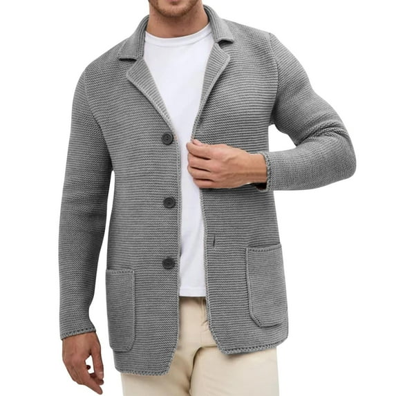 Men's knitted Sweater Jacket Buckle Down Warm Cardigans Lapel Long Sleeved Top Solid Baisc Dressy Suits Tops Comfy Fall Fashion Outfits Winter Clothes Athletic Bussiness Outfits