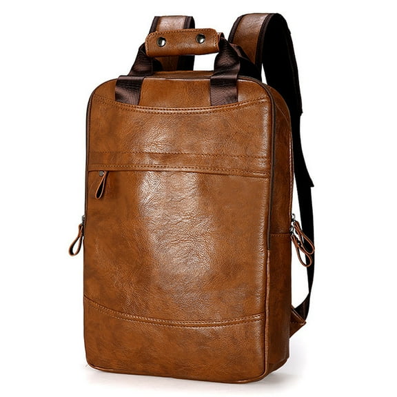 Men's leather business simple Backpack,Light Brown