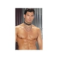 thumbnail image 1 of Men's leather collar with chains and O ring - Black - One Size, 1 of 2