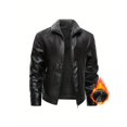 thumbnail image 1 of Men's leather jacket, new winter PU leather lapel fur integrated men's coat, men's solid color business fashion casual zipper leather coat for men, 1 of 5