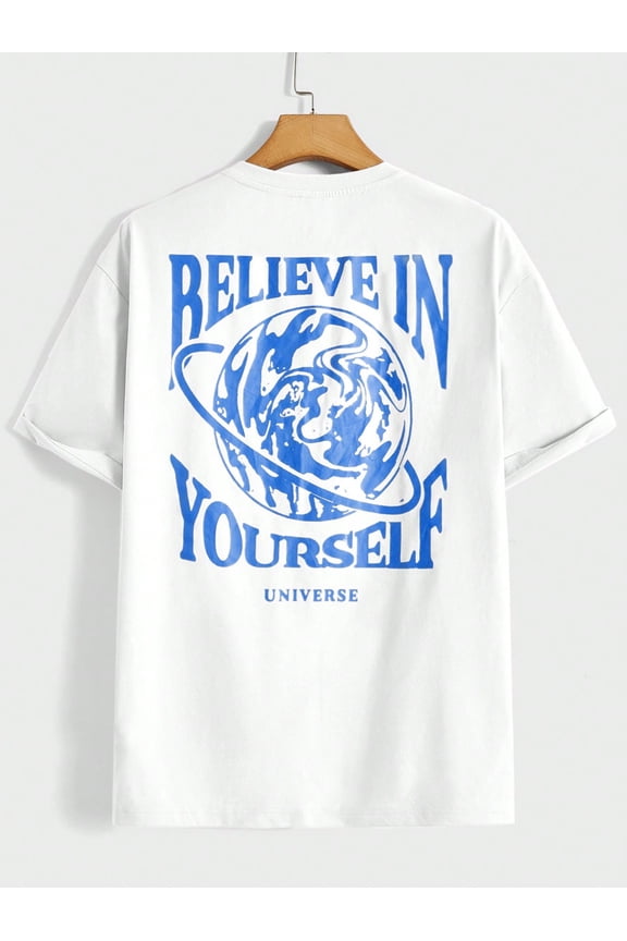 Men's letters and patterns printed summer slogan design T-shirt, casual out of the summer knitted tops