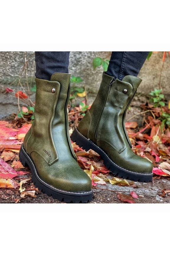 Men's -like Texture Short Boots - Lace-Free Closure, Thick Rubber Sole & Large Size Boot - Green/Golden/Tan/Brown/Tortoise Shell/CBlack - Casual & Semi-Formal Shoes for Men (Round Toe, PU Lining