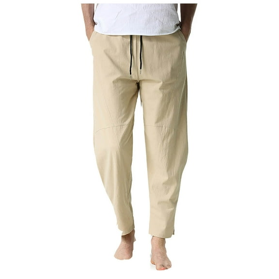 Men's linen drawstring Haren pants: Casual elastic waistline, light and breathable, summer beach and yoga comfort style