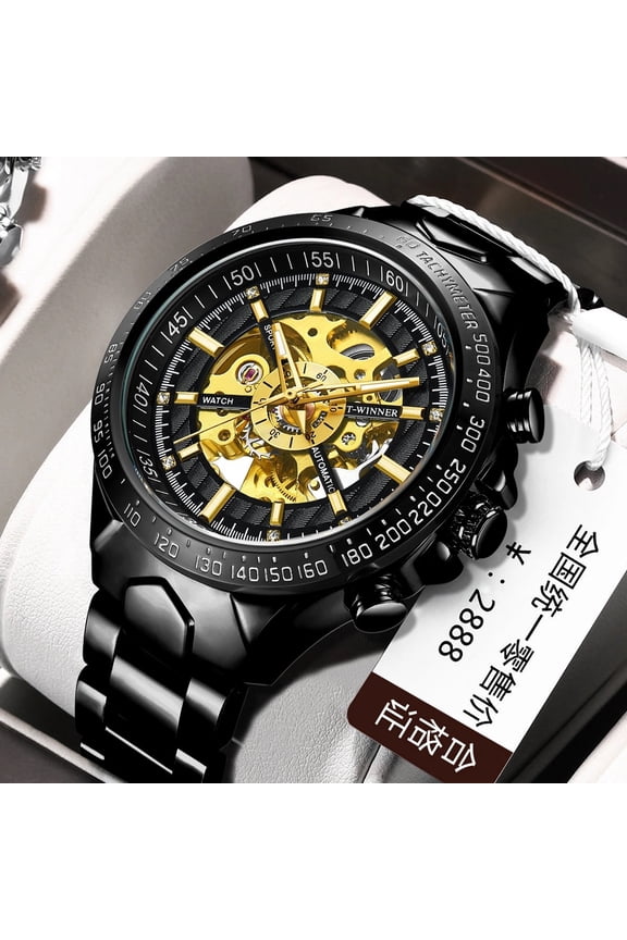 Men's mechanical watch, automatic watch, European and American style, men's fashion casual skeleton automatic mechanical wristwatch