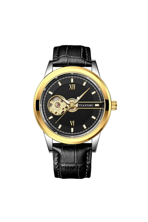 Men's mechanical watch, fully automatic tourbillon, waterproof, steel strap, PU leather strap, hollow design, trendy, luminous, business wristwatch for men