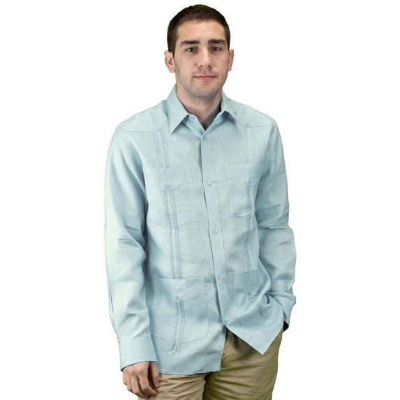 Men's mexican wedding shirt, linen guayabera shirt SIZE:L COLOR:Bl