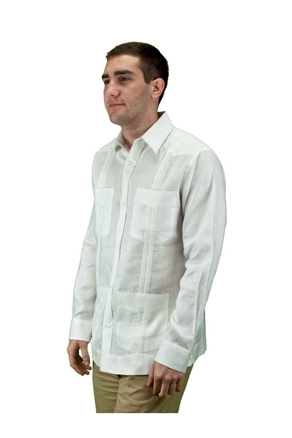 Men's mexican wedding shirt, linen guayabera shirt SIZE:M COLOR:WH