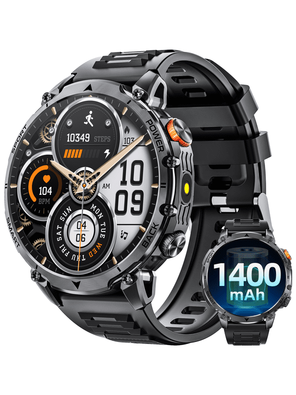 Men’s military smartwatch, 1400mAh battery, LED light, compatible with Android and iPhone , Fitness tracker, 1.7-inch, Making/Receiving calls, over 100 sports modes, IP68.smartwatch gift