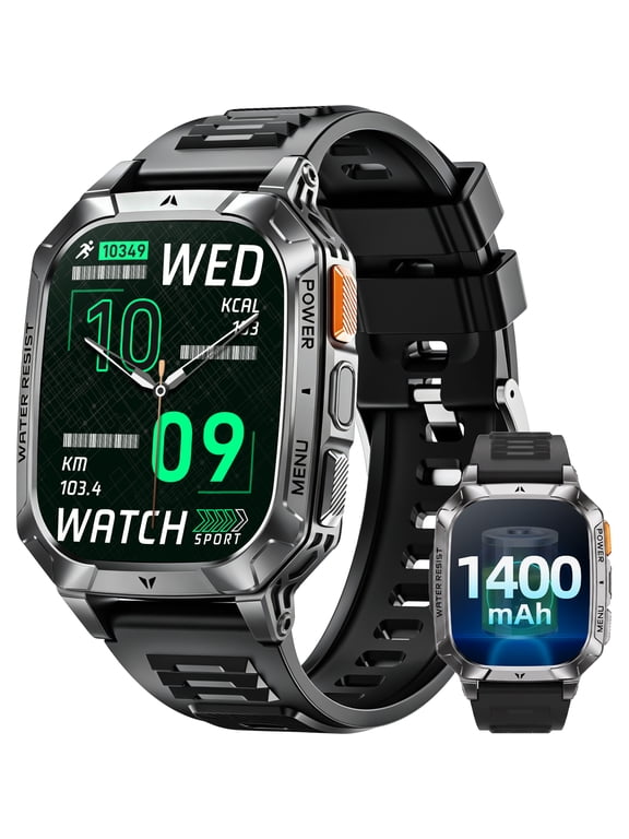 Men’s military smartwatch, 1400mAh battery, LED light, compatible with Android and iPhone , Fitness tracker, 2.1-inch, Making/Receiving calls, over 120 sports modes, IP68.smartwatch gift
