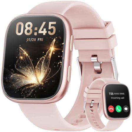 Smart Watch Fits for Android & iPhone, 1.85 inch Fitness Tracker, Men Womens Smartwatch with Make/Answer Calls/Message Reminder/100+ Sports Models, IP68 Waterproof Pedometer Watch, Perfect Gift, Pink