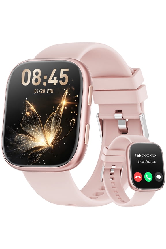 Smart Watch Fits for Android & iPhone, 1.85 inch Fitness Tracker, Men Womens Smartwatch with Make/Answer Calls/Message Reminder/100+ Sports Models, IP68 Waterproof Pedometer Watch, Perfect Gift, Pink