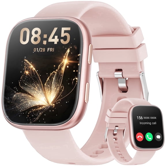Smart Watch Fits for Android & iPhone, 1.85 inch Fitness Tracker, Men Womens Smartwatch with Make/Answer Calls/Message Reminder/100+ Sports Models, IP68 Waterproof Pedometer Watch, Perfect Gift, Pink